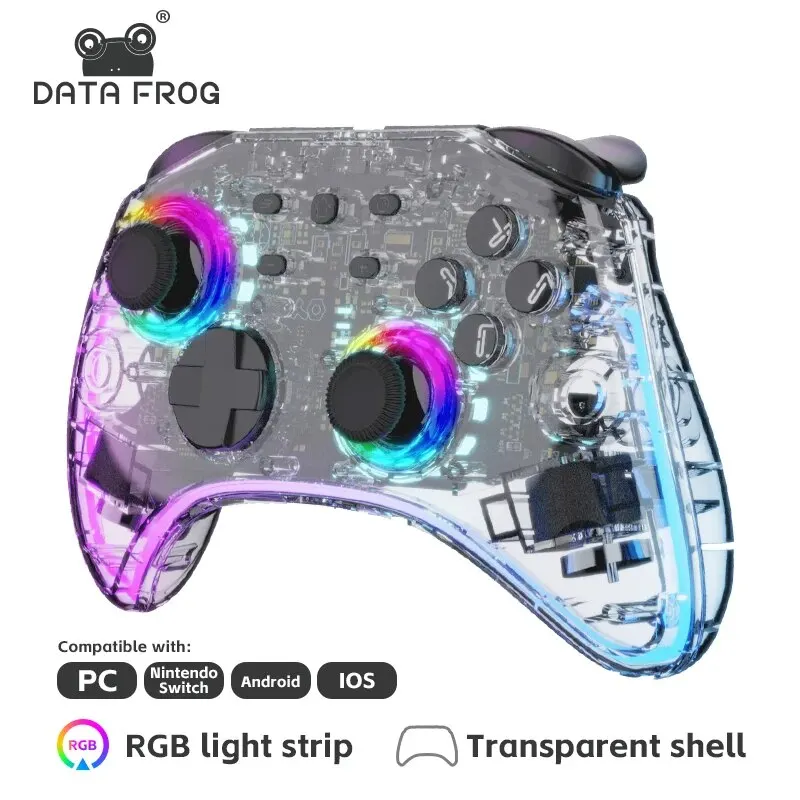 Data Frog LED priehľadný bezdrôtový ovládač GamePad s náhlavnou súpravou RGB Light Compatibilný pre Nintend Switch OLED Steam