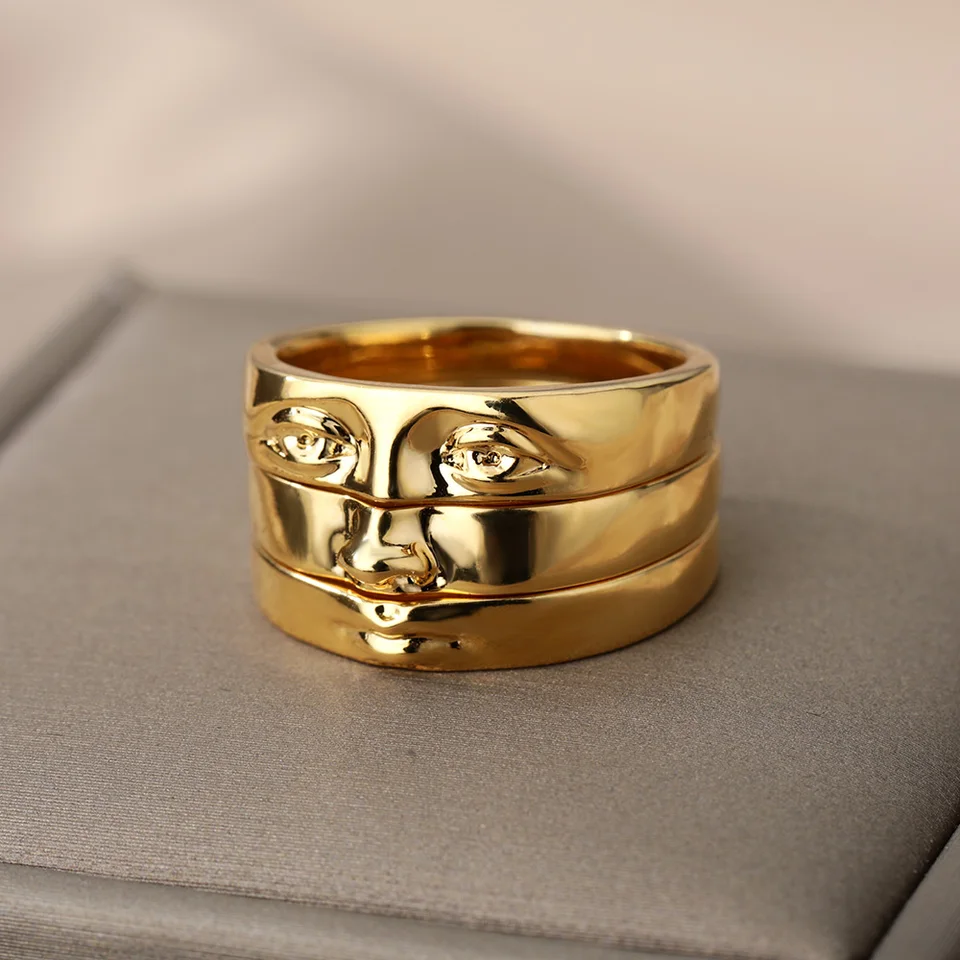 David Eye Rings For Women Gold Color Vintage Eye Face Tri stoh prstenca sada ručne vyrábaný boho emo šperky darček колцц Anillos