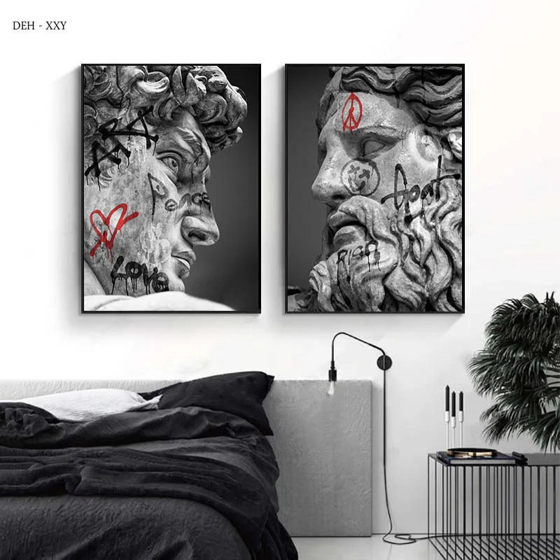 David Sculpture Canvas Painting Plagáty a výtlačky čiernej bielej sochy nástenné umenie Picture Street Artwork pre obývaciu izbu Domovod