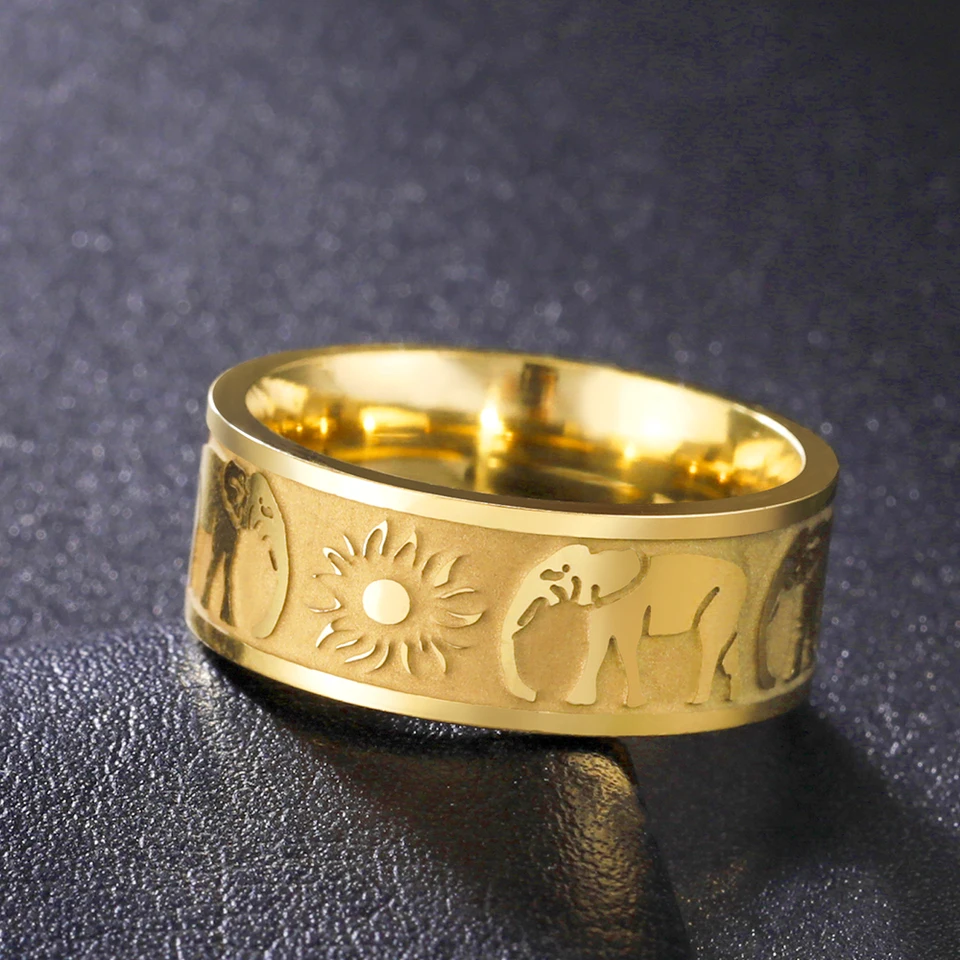 Dawapara African Art Art Animal Elephant Ring pre mužov Ženy Veľa šťastia Symbol Symbol z nehrdzavejúcej ocele Svadobná skupina pár šperky