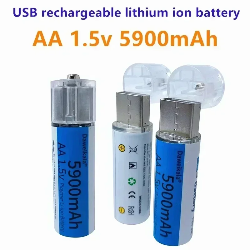 Daweikala New AA USB Nabíjateľná li-iónová batéria 1,5V AA 5900 mAh / li iónová batéria Hodinky pre hračky MP3 Player Termometer klávesnica