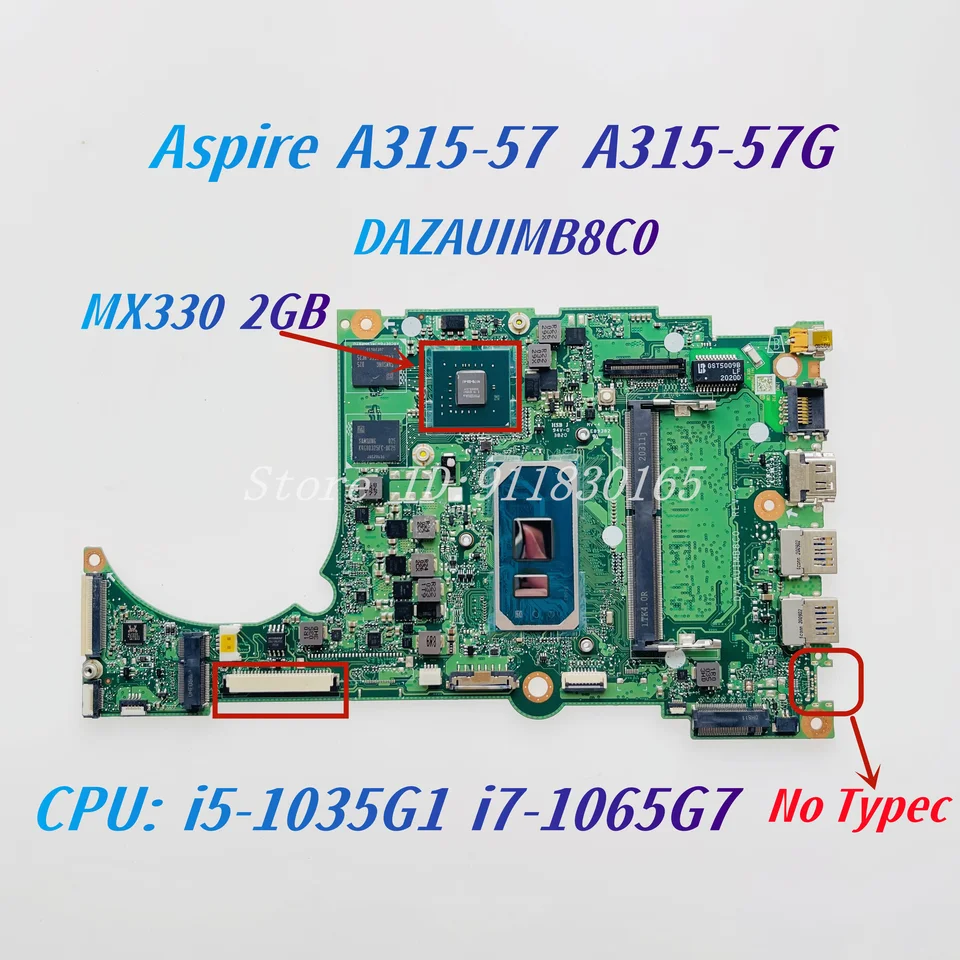 Dazauimb8c0 pre Acer Aspire A315-57 A315-57G Extensa 215-53G EX215-53G LAPTOP so základnou doskou s CORE I5 I7-10. CPU MX330 2GB GPU