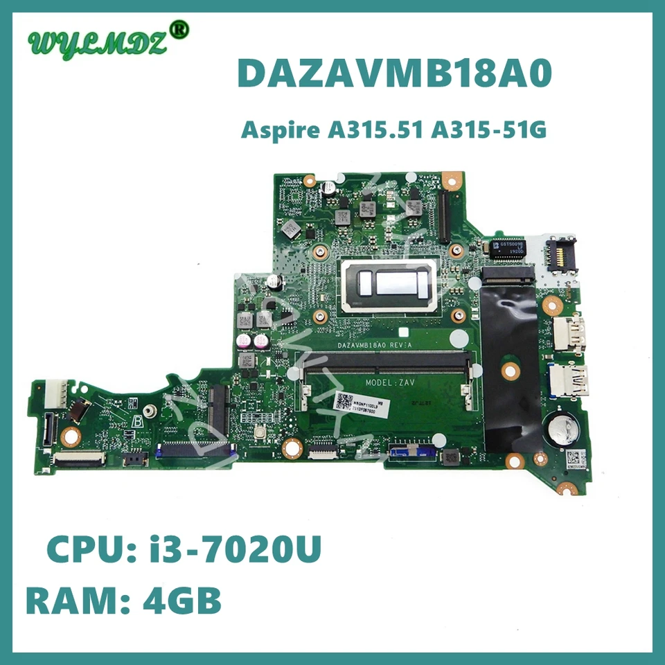 DAZAVMB18A0 s I3-7020U CPU 4GB-RAM NONIEBORA MAINBOARD pre základnú dosku ACER Aspire A315-51 A315-51G