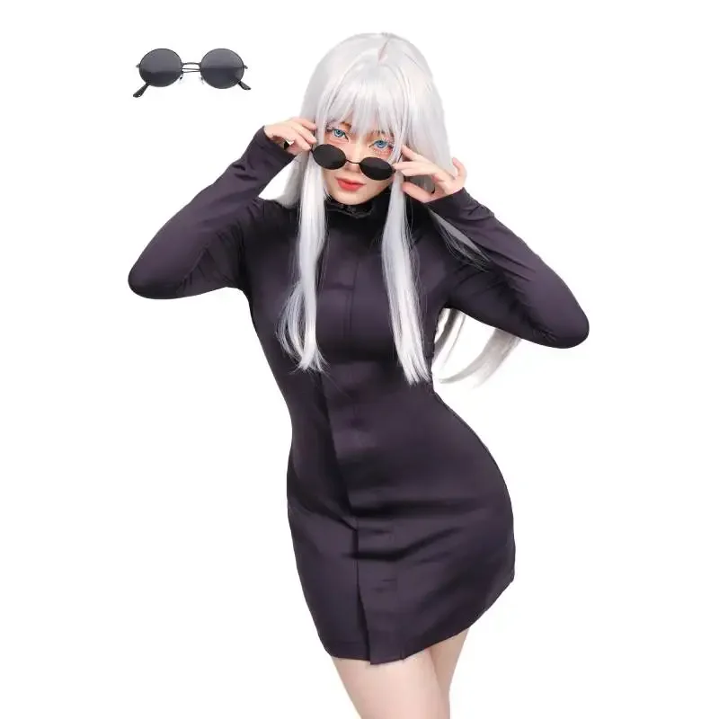 Dazcos Gojo Satoru Bodycon Dress Cosplay kostým s okuliarmi nastavenými pre ženy fialové šaty gojo kostým ženská verzia WX74