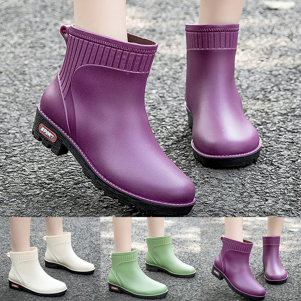 Dažďové topánky Ženy vodotesné práce robustné gumové topánky Dámske členky GALOSHES Záhradné vodné topánky Non smyk kuchynské topánky obuv