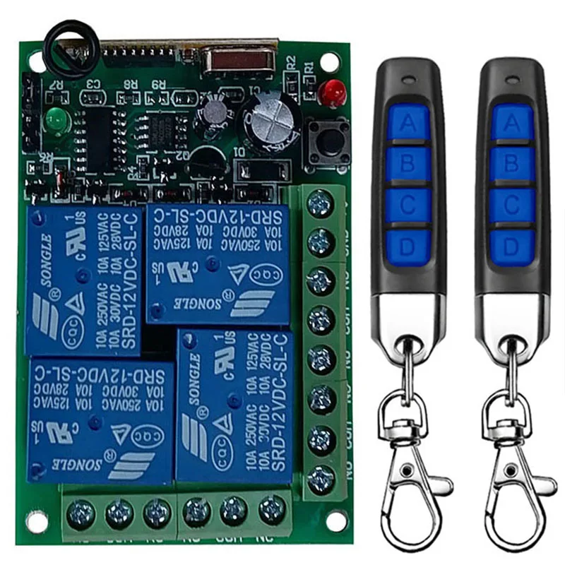 DC 12V 24V 4 CH kanály 4ch RF bezdrôtový prepínač diaľkového ovládacieho prepínača Diaľkové ovládacie prvky prijímača 4ch relé 4ch relé 433 MHz