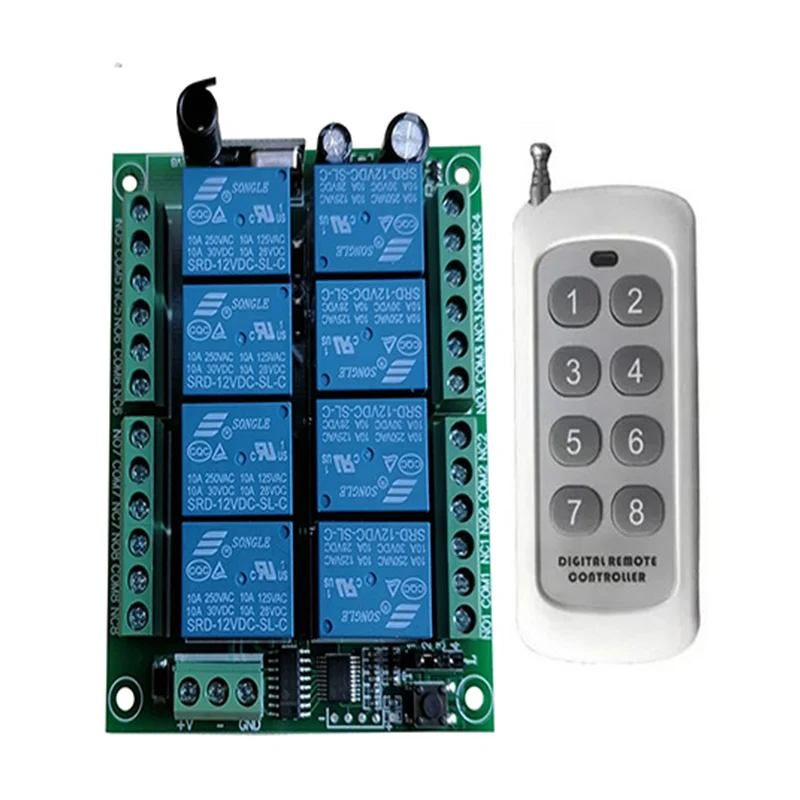 DC 12V 24V 8 CH kanálov 8ch RF bezdrôtový prepínač diaľkového ovládacieho prepínaču Diaľkového ovládacieho ovládača Vysielací vysielač 8ch relé 433 MHz