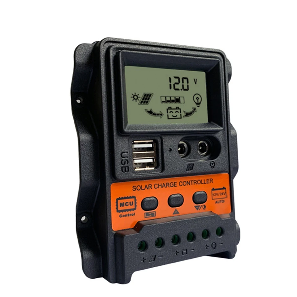 DC 12V 24V Nastaviteľný regulátor solárneho panela USB Solar Cyping Controller LCD displej reverzného pripojenia Ochrana