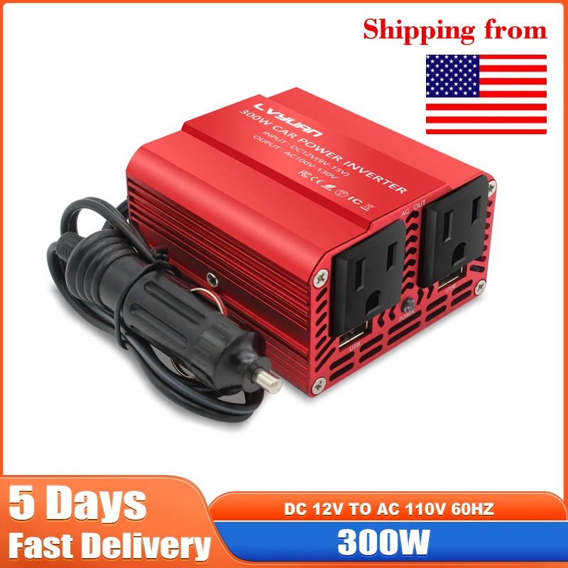 DC 12V až110V AC Inverter 300W DC DC AC AC -Converter Automatický transformátor s americkým soketovým dvojitým adaptérom USB Adapter Dropsh