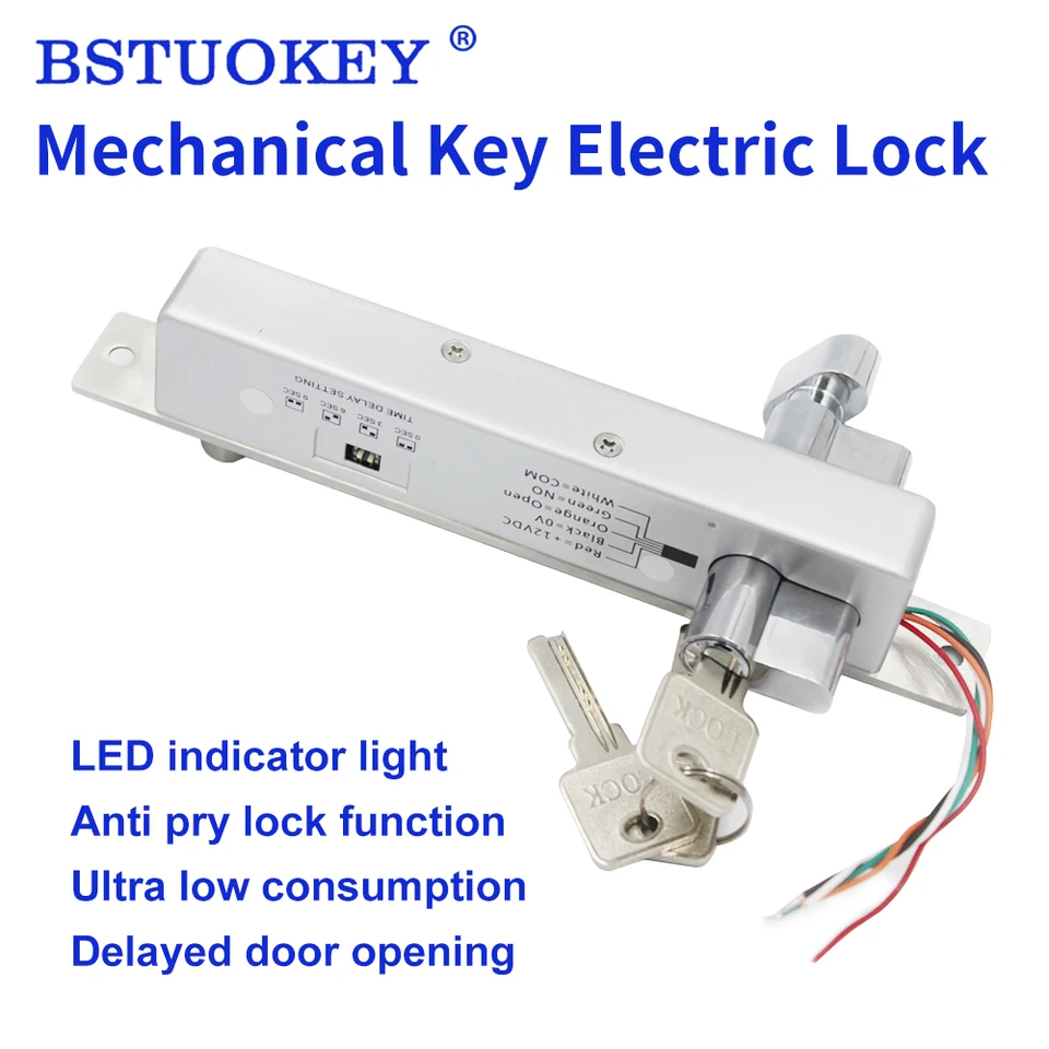 DC 12V Elektrický zámok Magnetické bez dverí Kontaktný výstup s mechanickým kľúčom časovač Zamknutia do dverí zlyhajú zabezpečené skrutkové skrutk
