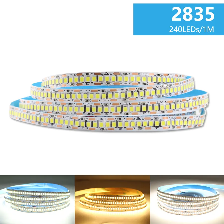 DC 12V LED pásik Svetlo SMD 2835 Vodotesný LED pásik AC 220V 5M 60LEDS 120LEDS 240LEDS 12 V LAMP FEASILE FLEBIBLE TAP SLAB LAMP