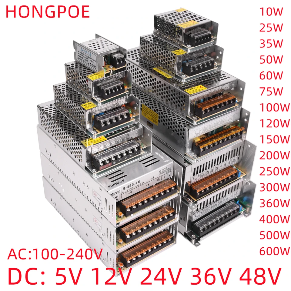DC 5V 12V 24V 36V 48V Spínací napájací zdroj 220V až 5 12 24 36 48 2a 3a 4a 5a 10a 15a 20a 30a 40a 50a 50a 60a Transformátor Power