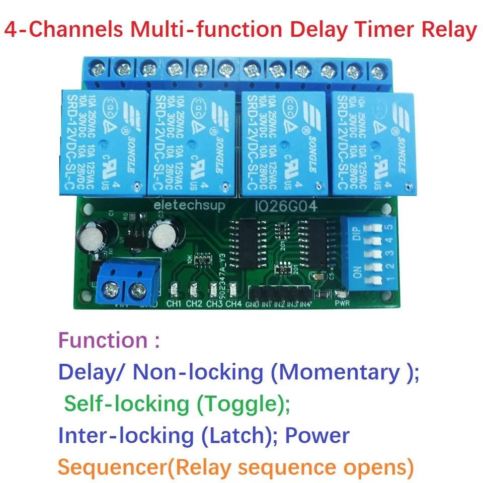 DC 5V 12V 24V 4CH Multifunkčné oneskorenie Time prepínač PLC Modul Flip-Flop Bistable Selflock Locking Latch