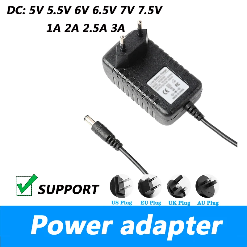 DC 5V 6V 6,5V 5,5V 7,5V 1A 2A 2,5A 3A Nabíjačka transformátora napájacieho adaptéra