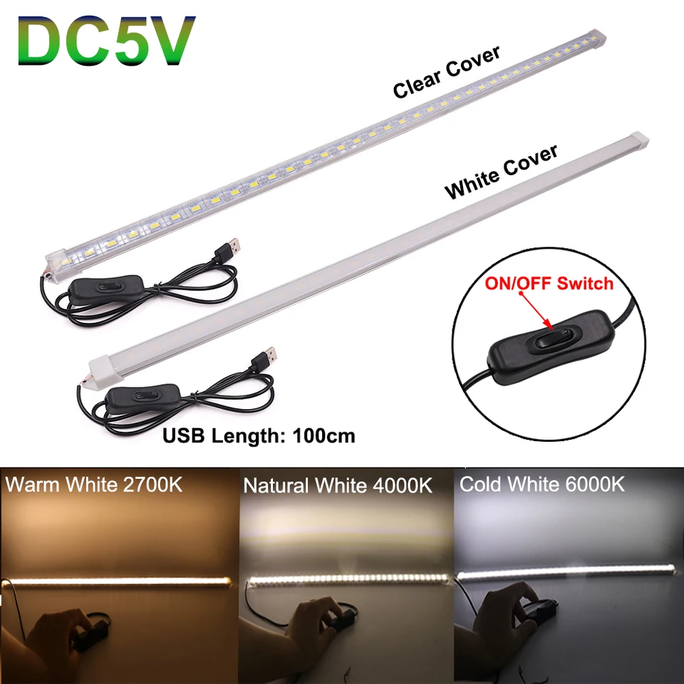 DC 5V USB LED Bar Lights s prepínačom 35 40 cm LED tuhé pásové svetlo 3000K 4000K 6000K pre miestnosť Kuchyňa pod osvetlením skrinky
