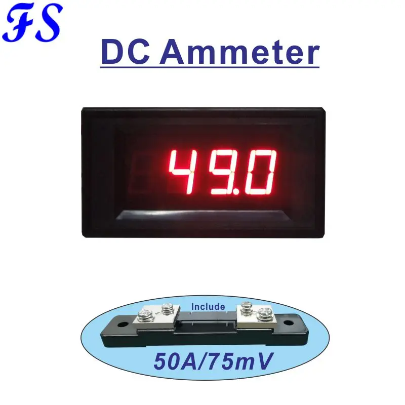 DC Ammeter 50A Zahŕňa skrat 50A 75 mV DC AMP Panel LED Digitálneho prúdového metra Amphere Meter Prúd Tester Dodávka DC 5V 12V