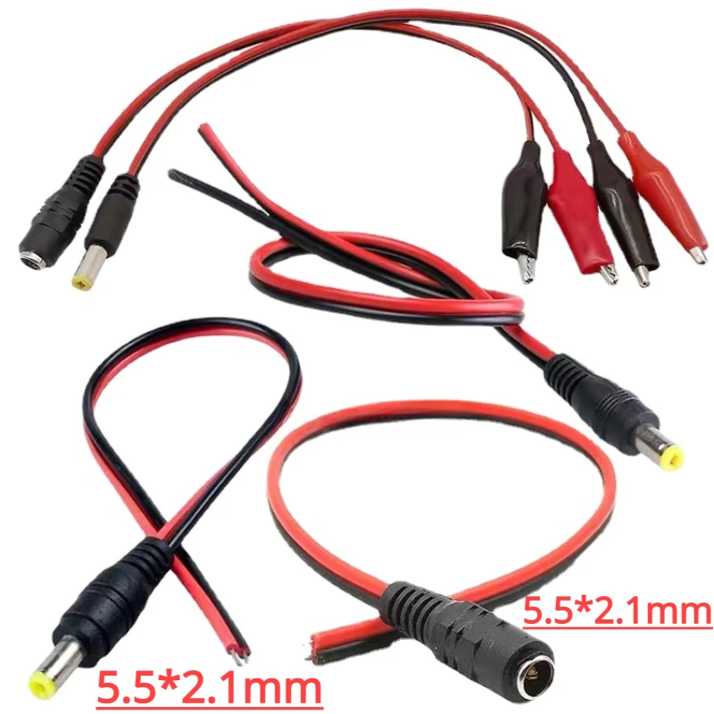 DC samec/ženský konektor aligátorový konektor Clips Crocodile Wire 12V napájací kábel do 2 sponky spojené s aligátorom 5.5*2,1 mm