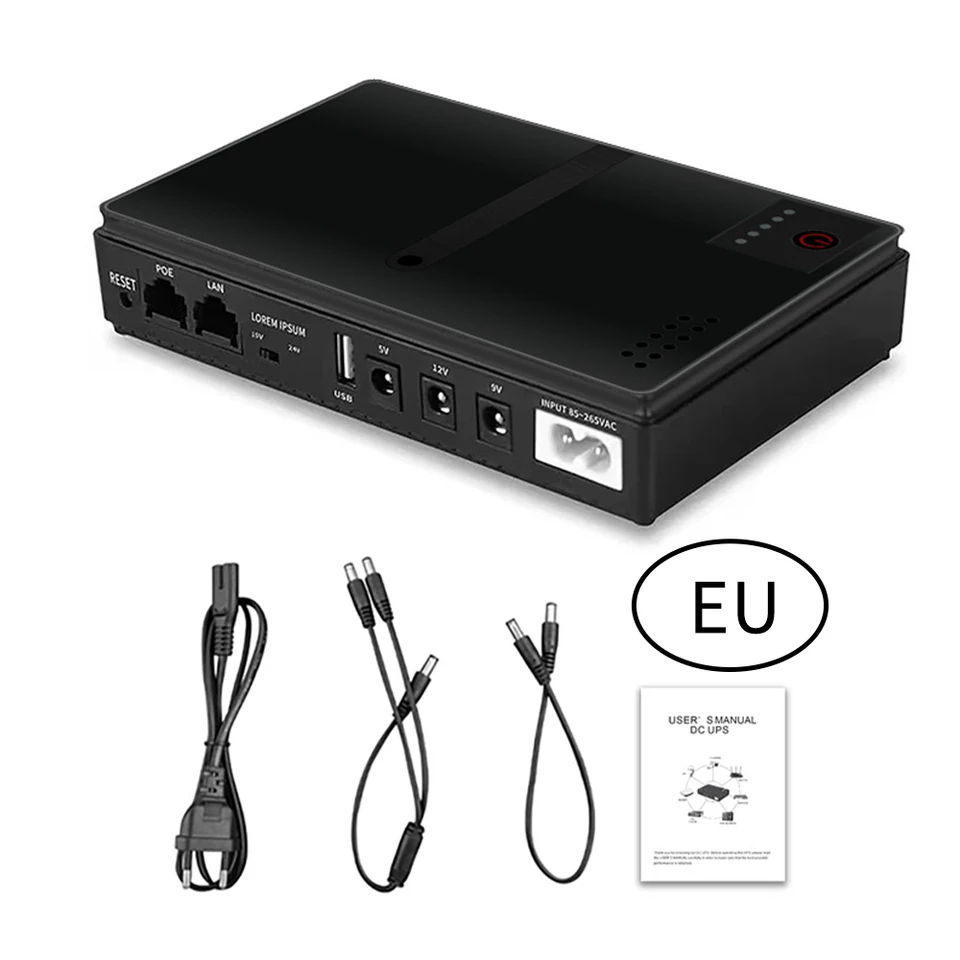 DC1018P 10400MAH Mini prenosné UPS 5V-12V pre WiFi Router Veľká kapacita záložné napájacie adaptéry napájacie príslušenstvo