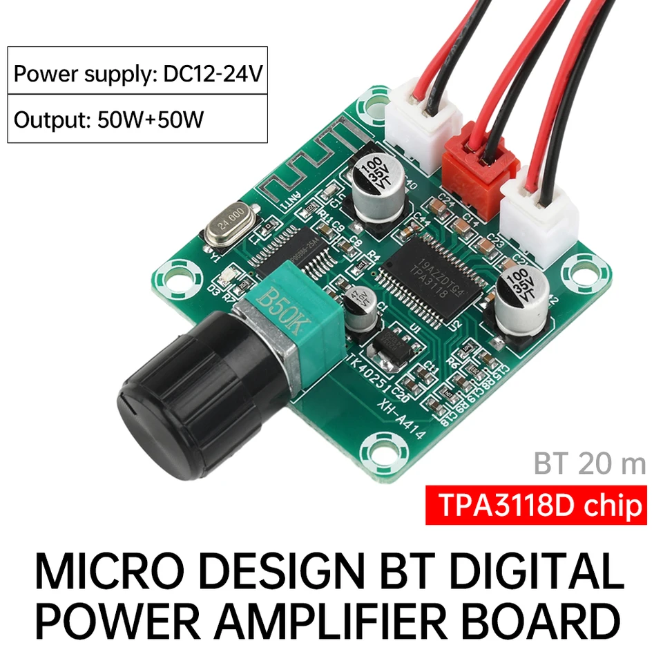 DC12-24V TPA3118D2 Bluetooth 5.0 Digitálny zosilňovač digitálneho zosilňovača 50W+50W 2 kanálový zvukový zosilňovač stereo audio zosilňovač