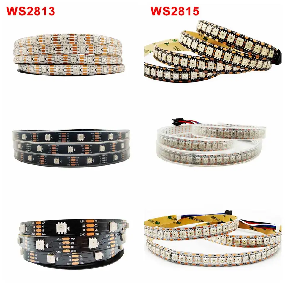 DC12V WS2815 DC5V WS2813 LUCES LED SLIP LIGHT LIGHT Individuálne adresovateľné 5050 RGB SMART 4PIN Dual Signal Pixels White Black PCB