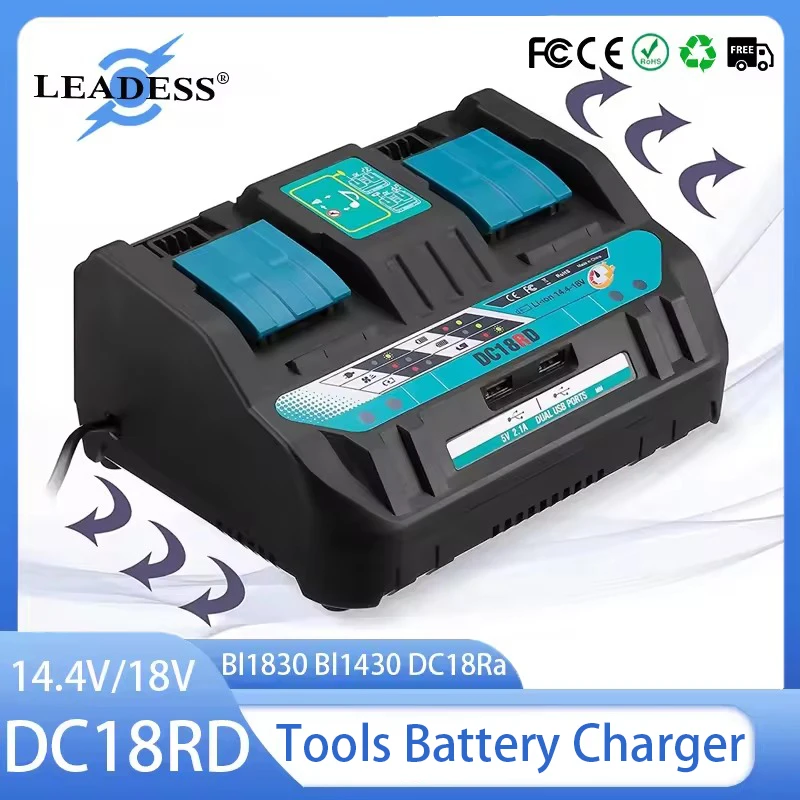 DC18rd Li-Ion Battery Charger 3a Double Nabíjací nabíjací nabíjačka pre Makita 14.4V 18V BL1830 BL1430 DC18RA Elektrický výkon DC18RCT