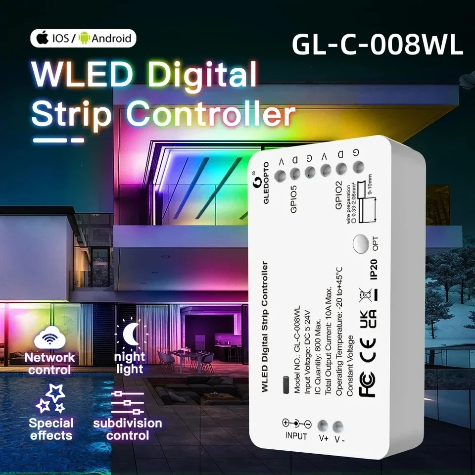 DC5V-24V ESP Wled Digital Strip Controller Podporuje WS2811 SK6812 WS2812B RGB RGBW WIFI APP