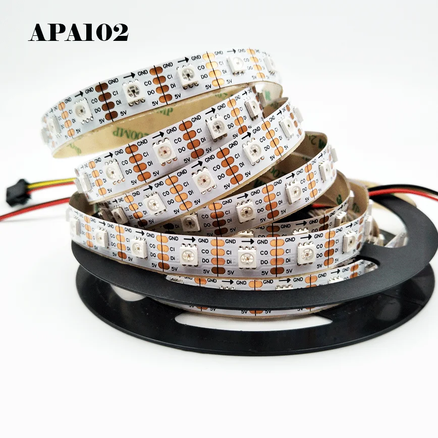 DC5V APA102 Dáta a hodiny samostatne inteligentné LED pixel Strip 30/60/144 LED/pixely/m 5050RGB Plné farebné pásové svetlo