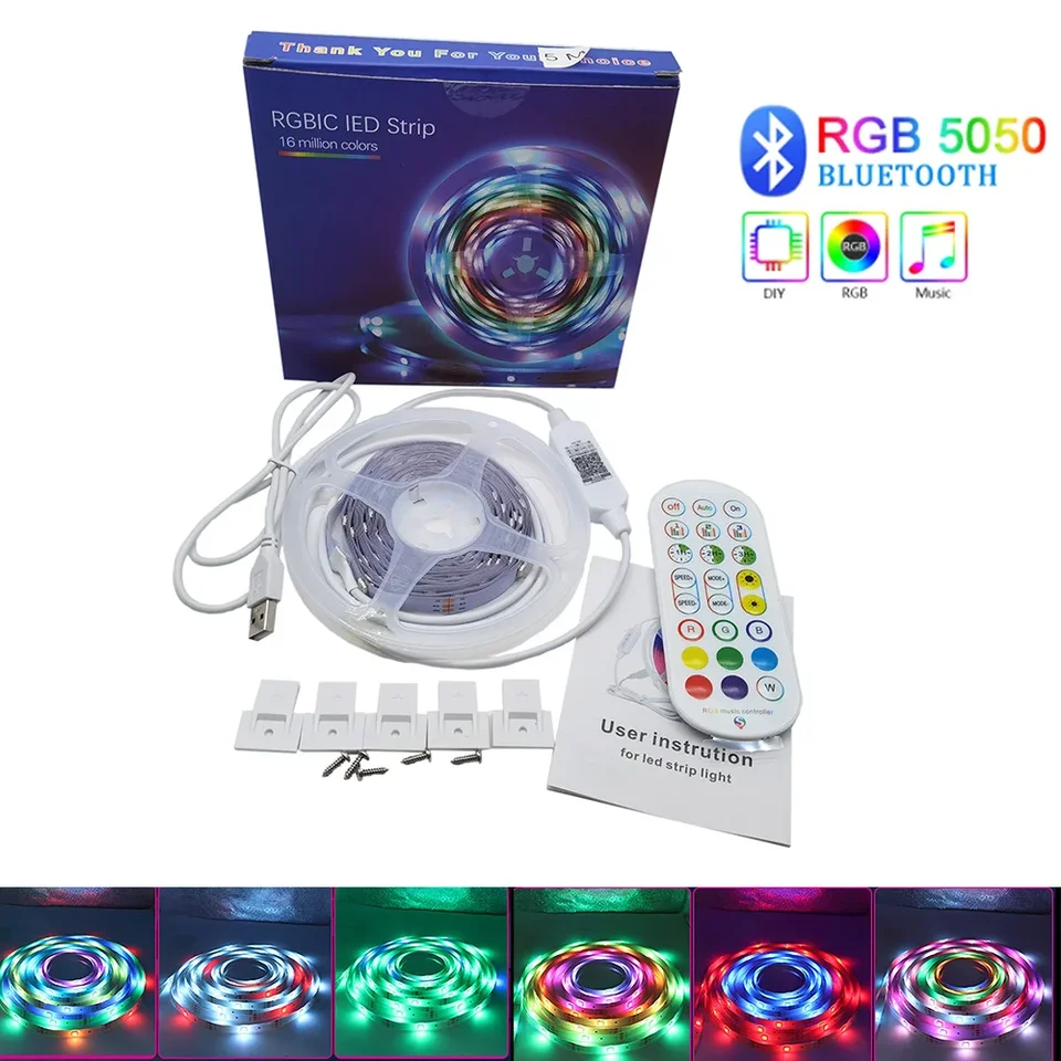 DC5V WS2812B LED RGBIC Strip TAPES s adresovateľnými pixelovými bluetooth kompatibilnými ovládacími prvkami App Intelligent Music USB TV LIVIN