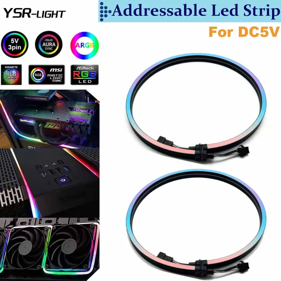 DC5V3Pin RGB LED neónové svetlo pásik K Color Aura Synchronizácia DIGITÁLNA FLEXIBILE MONTÁLNA MONTÁLNA PC