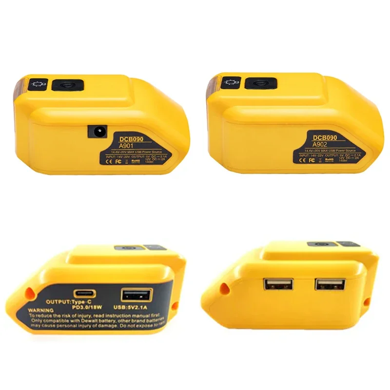 DCB090 Adaptér batérie pre dewalt 18V 20V li-iónovú batériu s USB Type-C DC Port LED Work Light Outdoor Núdzové osvetlenie A901