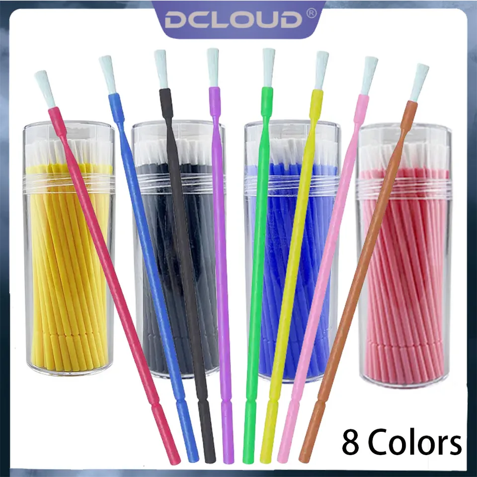 Dcloud 100ks/box zubné jednorazové kefy Micro Applicator Brushes Dlhá hlava Brush Bendable Sticks for Makeup Dentistry Care Careing
