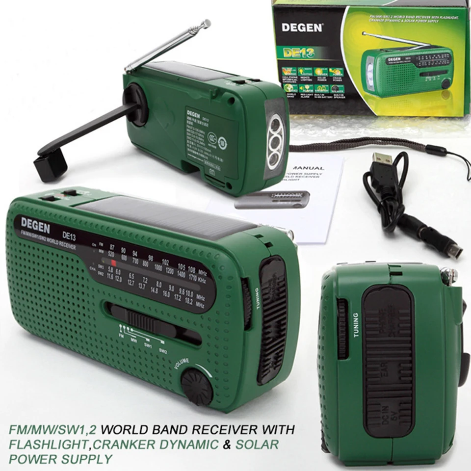 DE13 FM AM SW CRANK DYNAMO SOLORA SOLORICKÉHO NEVYHĽADÁVAJÚCE RÁDIVO RÁDEL Globálny prijímač Vysoký kvalitný vs Tecsun PL-310ET vs Panda 6200