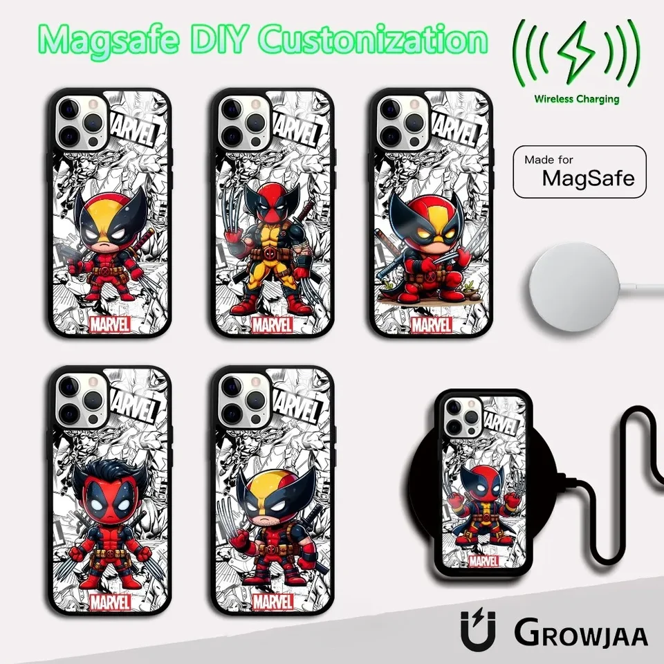 Deadpool oblečený ako puzdro na telefón Wolverine pre iPhone 16 15 14 13 12 11 11 Pro Max Plus Mini Magsafe Mirror Wireless Magnetic Cover