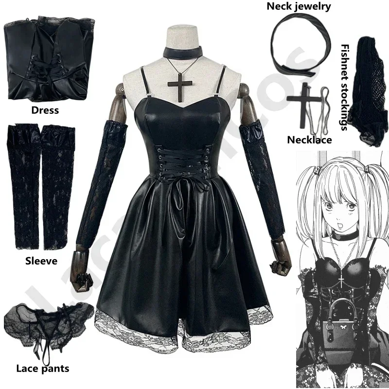 Death Note Cosplay kostým misa amane im kožené sexy šaty krku šperky pančuchy uniforma outfit halloween parochňa