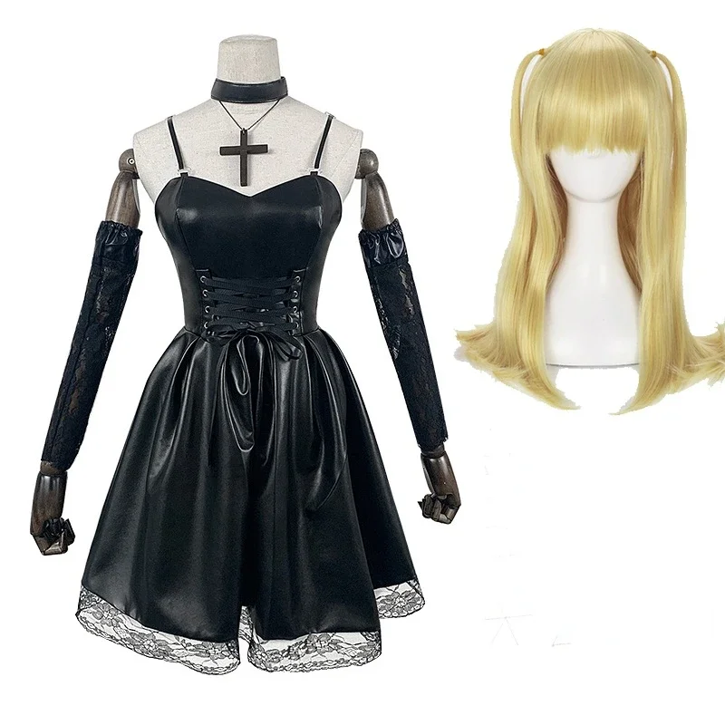 Death Note Cosplay kostým misa amane imitácia kožené sexy šaty+rukavice+pančuchy+náhrdelník uniforma outfit cosplay kostým