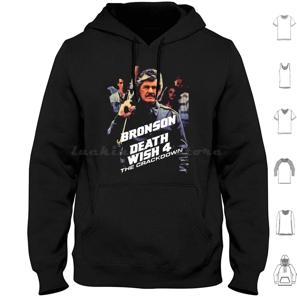 Death Wish 4: The Craintdown Hoodies s dlhým rukávom Bronson Bronson filmy Cintage Retro Vintage Movies 80. rokov 80. roky 80. roky