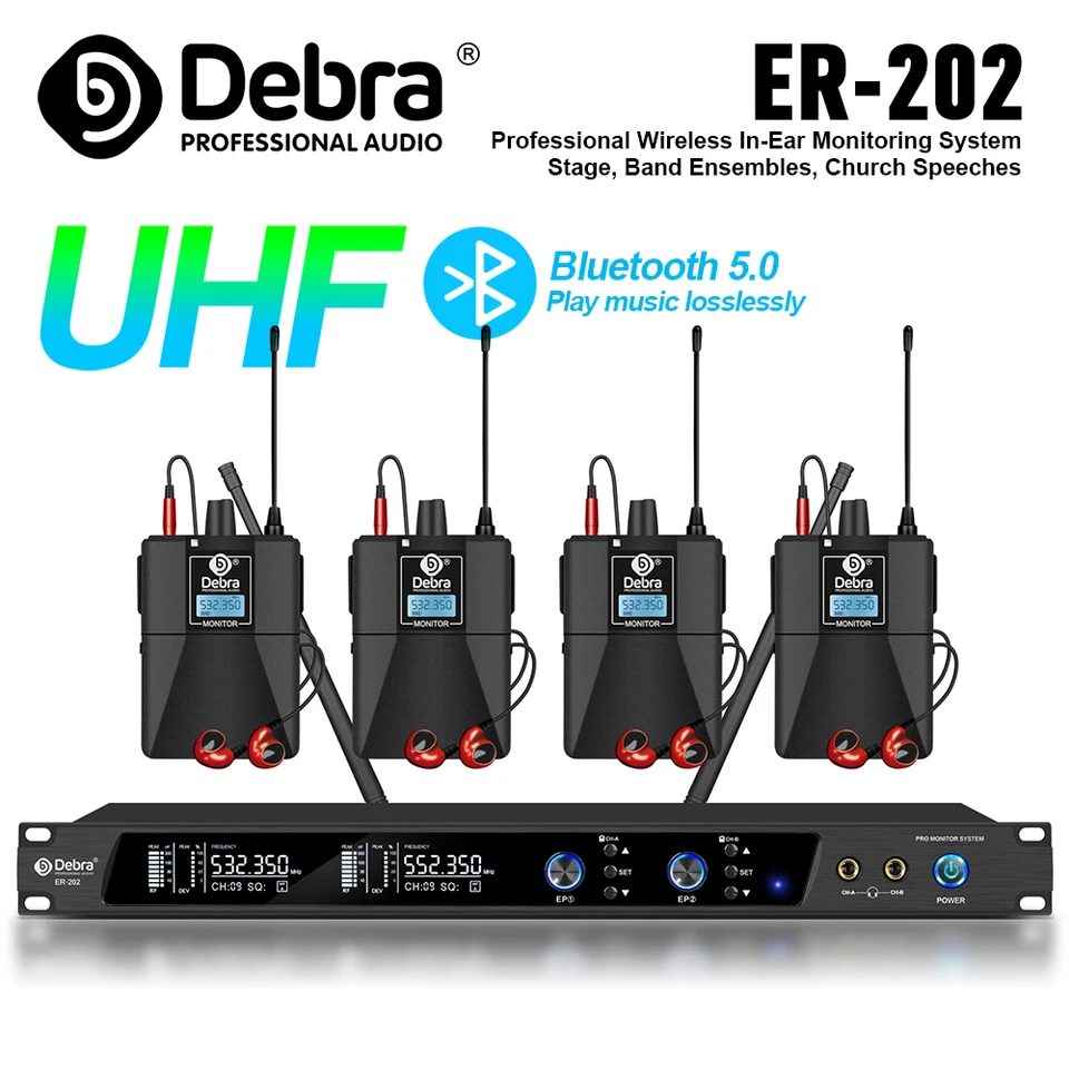 Debra er-202 Profesionálna fáza do uší monitorový systém, UHF s Bluetooth 5.0 pre javiskový výkon, vonkajší výkon