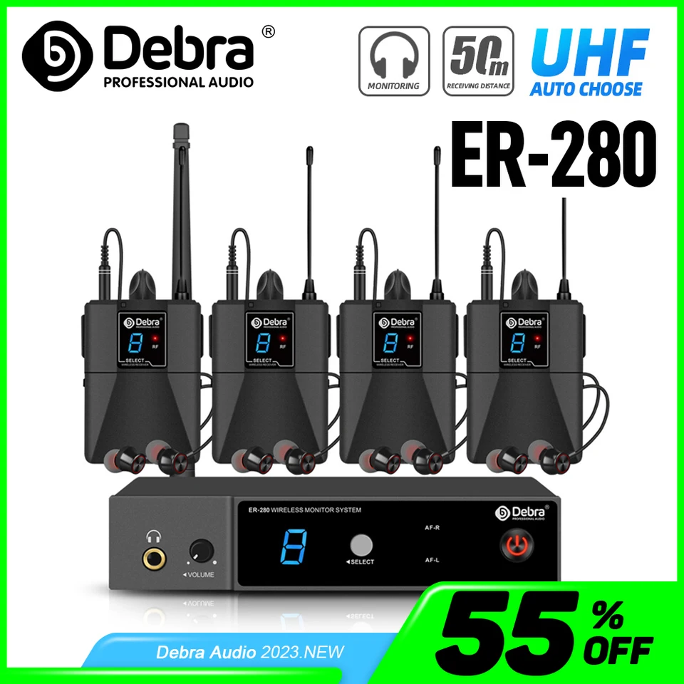 DEBRA UHF Wireless in Ear Monitor System ER-280 500-700MHZ s viacerými vysielačmi pre malé koncerty a domáce kino.