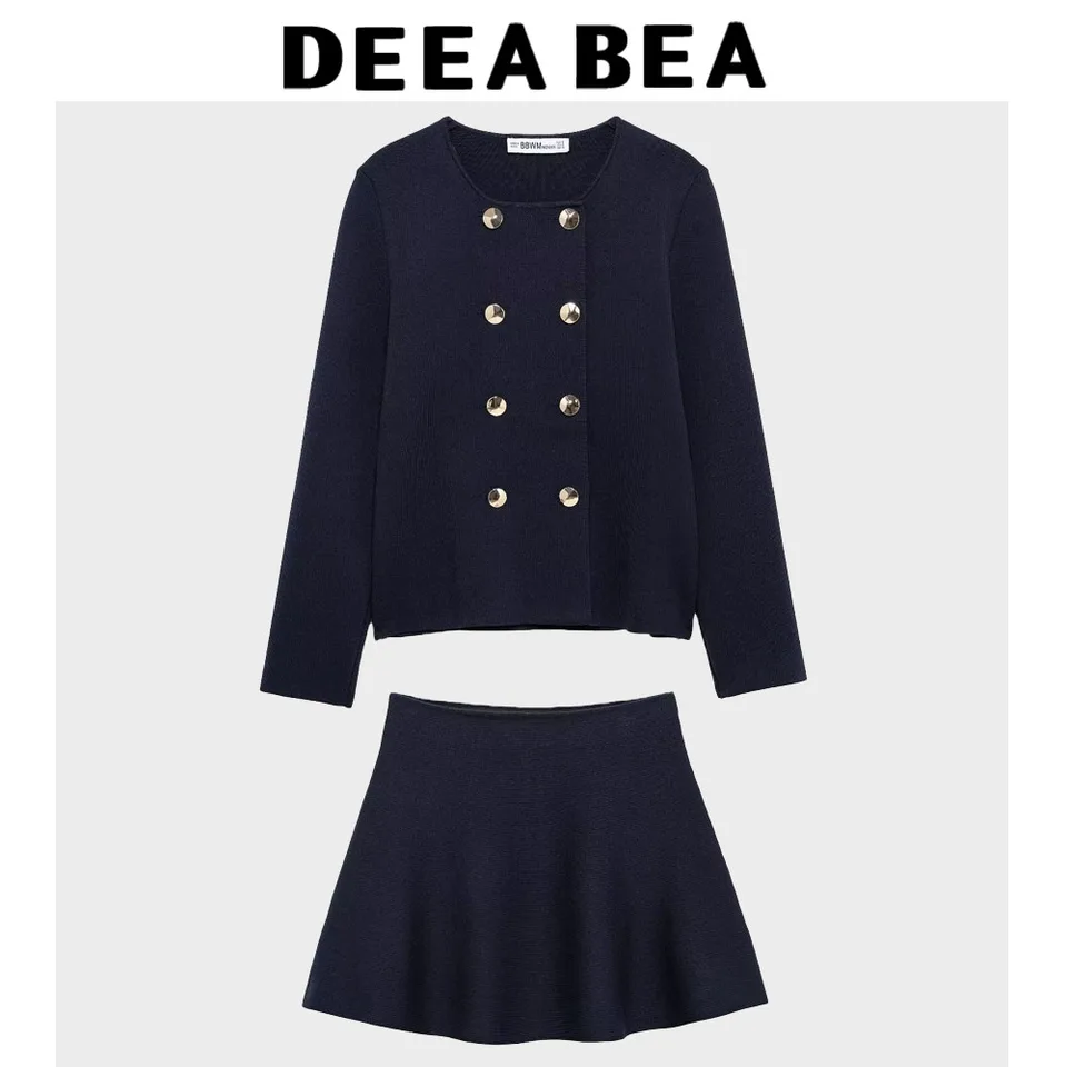 Deeabae Elegantné dvojdielne súpravy pre ženy Plochý steh s dvojitým dojčením Slim Fit dochádzanie s dlhým rukávom okrúhly krk Mini sukňa