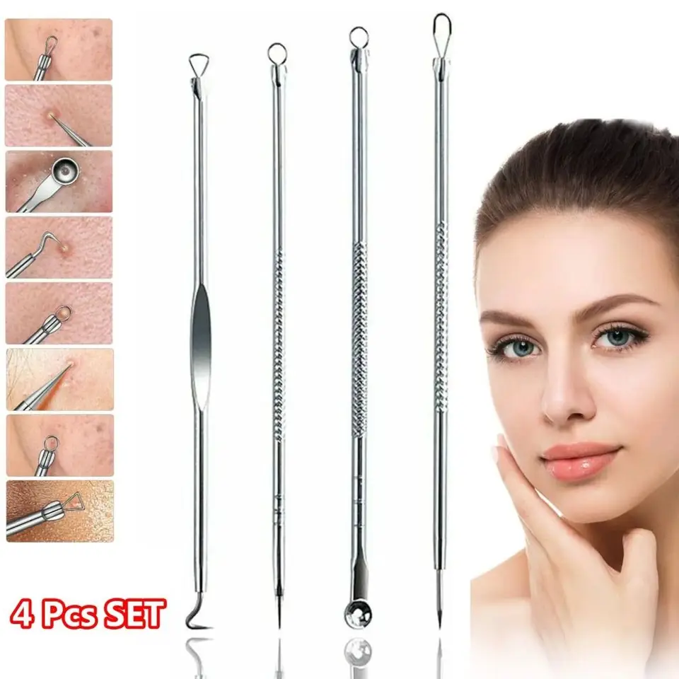 Deep Cleaner Beauty Salon Scraping a Uzatvára 4x sada nástrojov na odstraňovanie čiernej hlavy akné ihly čierna hlava pinzety Pimple Remover