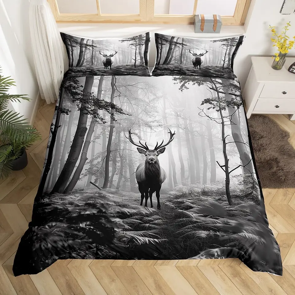 Deer Elk Duvet Cover King Queen Farm Deer Forest pokrýva pokrývka Moose Wildlife Animal Bedding Set Kemping Lovecká prikrývka