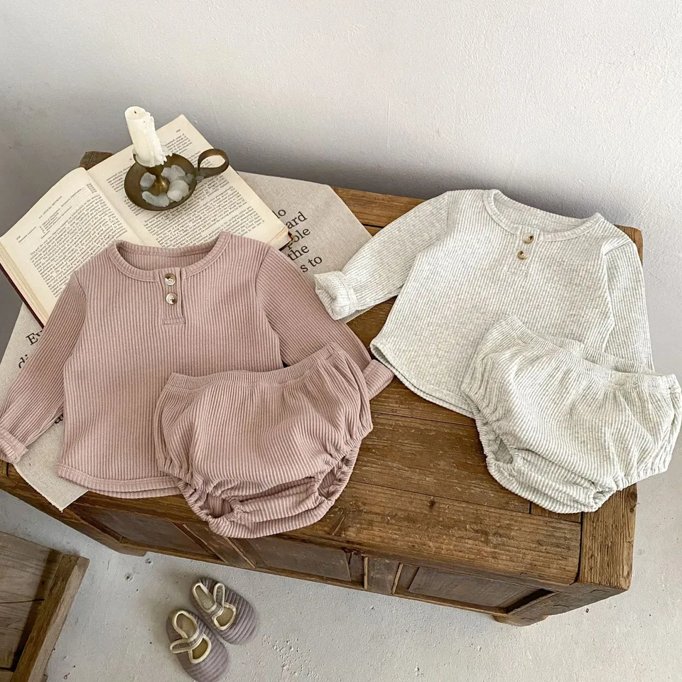Deer Jonmi 2024 Jarné batoľatá Kids Kids Solid Color Outfits Tričká s dlhým rukávom Triční