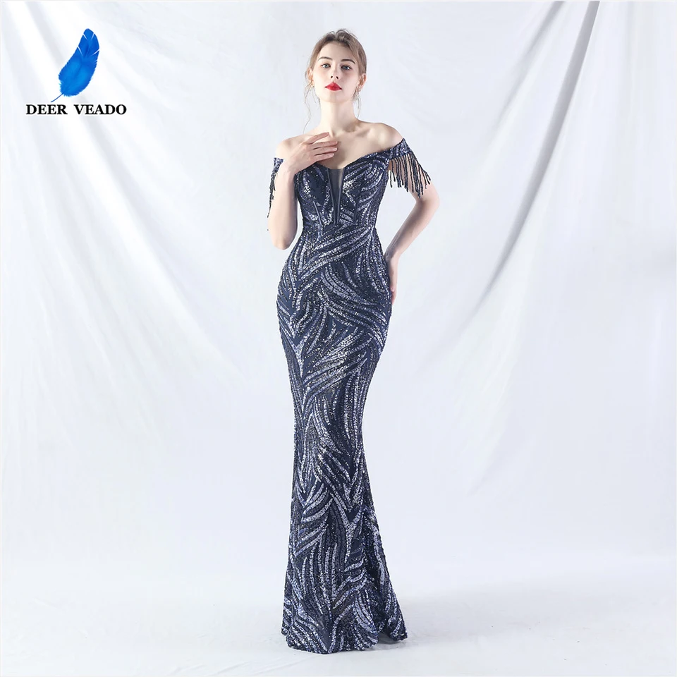 Deerdeado Luxury Beading Večerné šaty pre ženu elegantné mimo ramennej morskej panny Formálne príležitosti šaty elegantné plesové šaty dlhé šaty