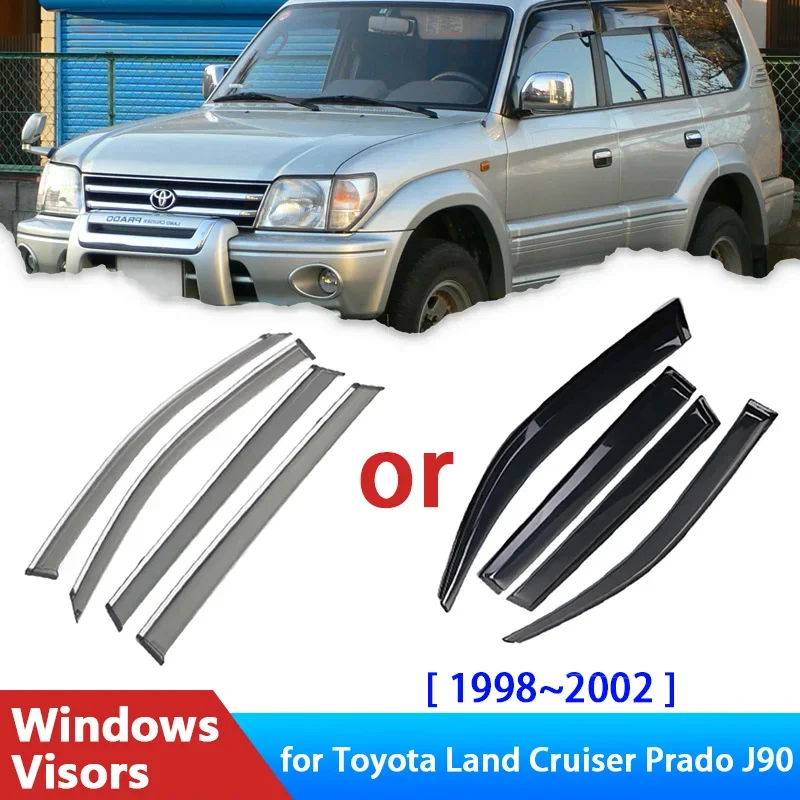 Deflektory pre Toyota Land Cruiser Prado J90 LC90 FZJ90 90 1998 ~ 2002 Príslušenstvo auto Side Windows Visory Rain obočie Slnko