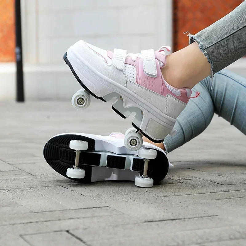 Deform Roller Skate so 4 kolesami topánky Runaway Parkour 4-kolieska Ska) Deformačné topánky pre ženy Darček pre dospelých