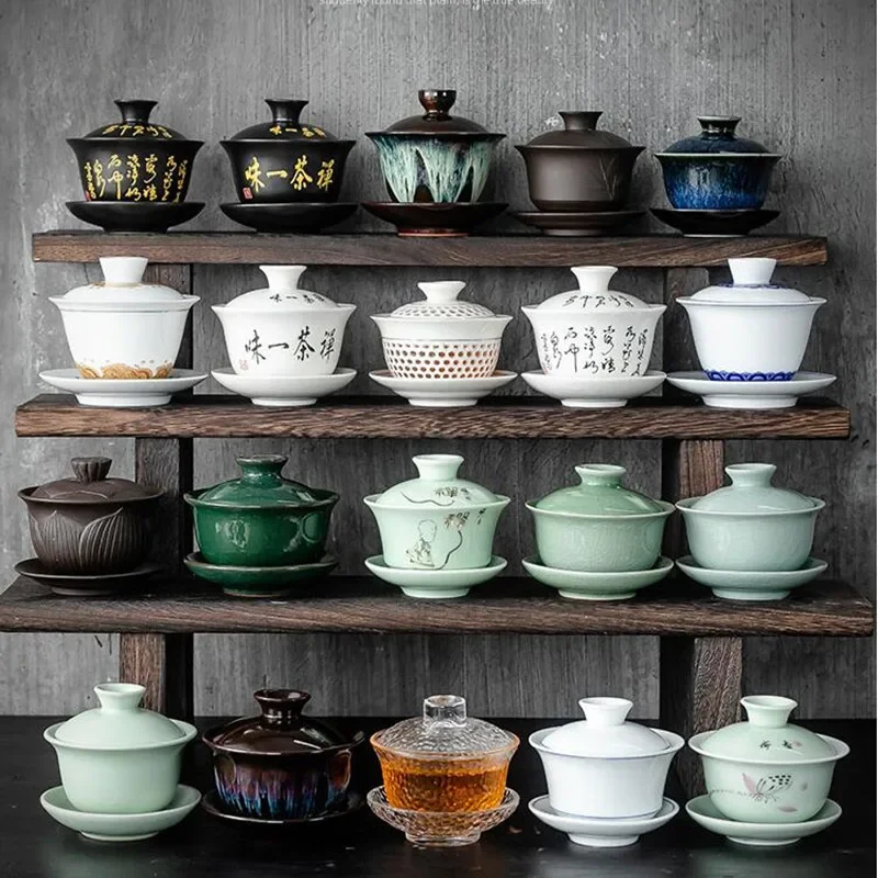 Dehua White Porcelain Gaiwan, veľká keramická modrá a biela sandai pokrytá misa, jediná čajová šálka, Jingdezhenská čajová kanvica, čajová súprava