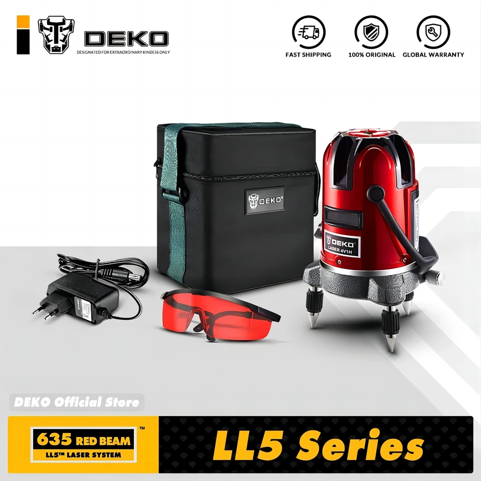 Deko LL5 séria 5 Riadok 6 bodov Červené laserové horizontálne a vertikálne 360-stupňové úpravy Self-stanovujúca vyššia viditeľnosť