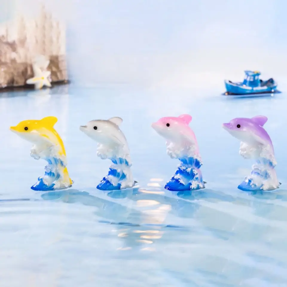 Dekoratívne oceánske série sedem farebných delfínových simulácií živici mini delfíny Ozdoby karikatúry delfíny mikro krajiny Fish Tank