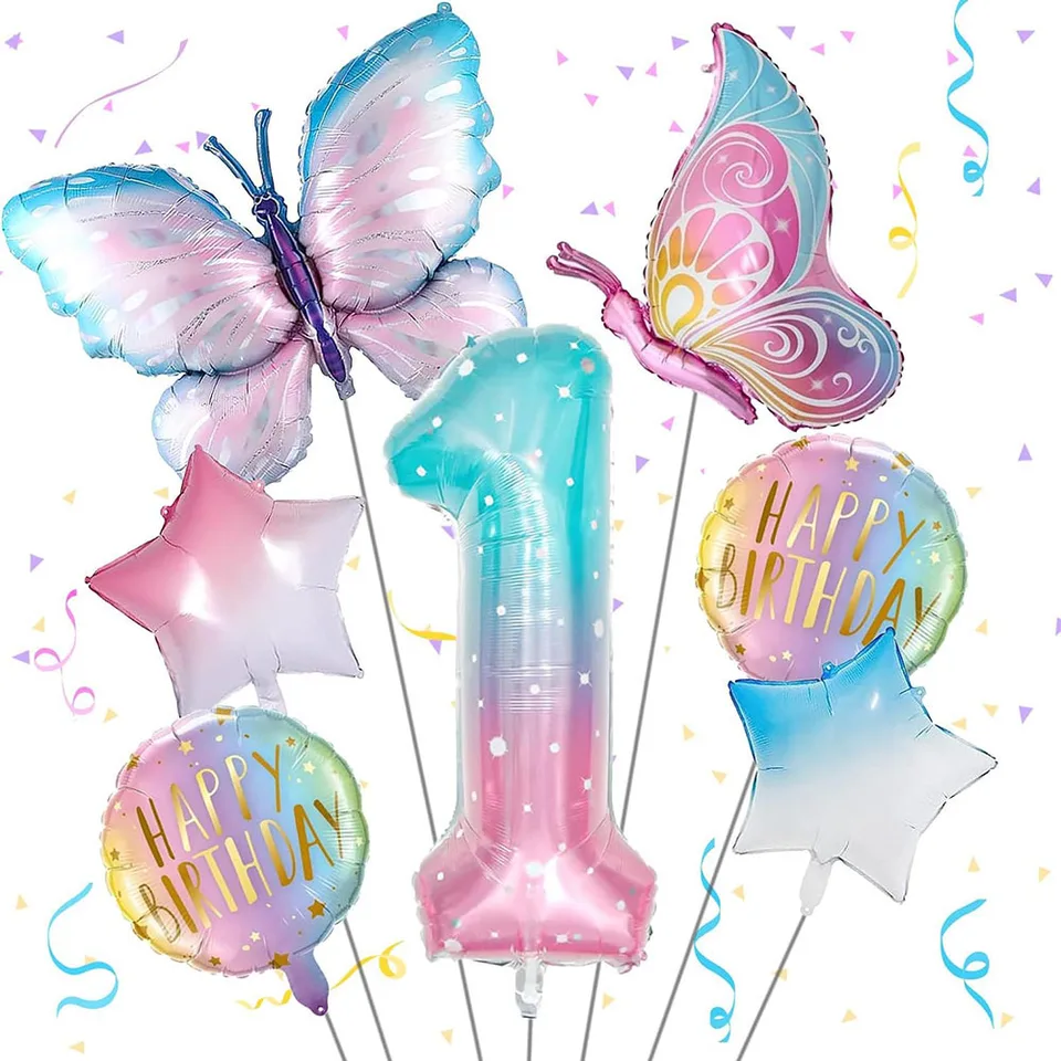 Dekorácia k narodeninám motýľa, Butterfly Balón, dekorácia 1. narodeninovej oslavy, Fantasy čísla 1 Hliníková fóliová hliníková fólia Hliníkový film Balón Party Dekorácie Dodávky