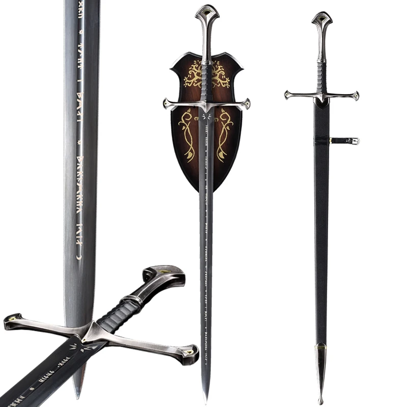 Dekorácie-európske stredoveké meče z nehrdzavejúcej ocele lord prsteňov Narsil Anduril meč Aragorn Wood bababard stánok